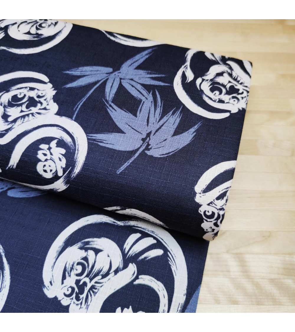 Tela japonesa en dobby "Darumas" en azul oscuro