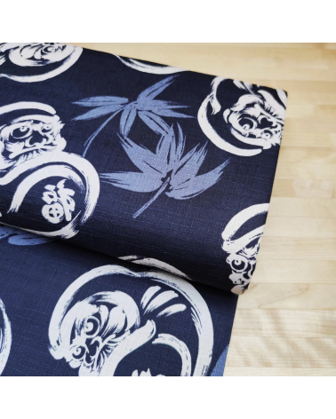 Tela japonesa en dobby "Darumas" en azul oscuro