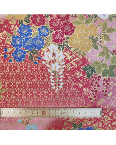 Tela japonesa de algodón glicinias en rosa fuerte.