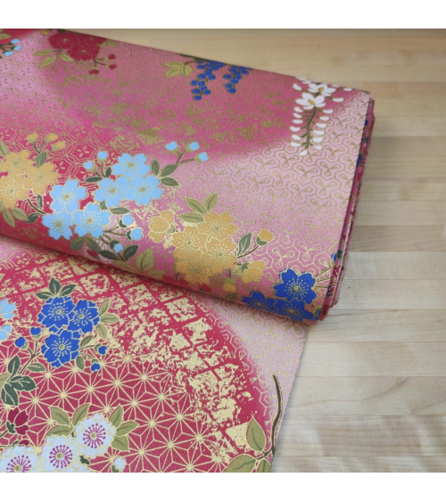 Tela japonesa de algodón glicinias en rosa fuerte.