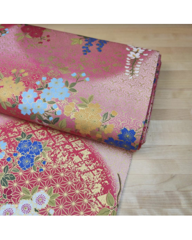 Tela japonesa de algodón glicinias en rosa fuerte.