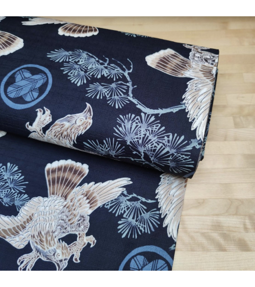 Japanese dobby fabric " Hawks " on black.