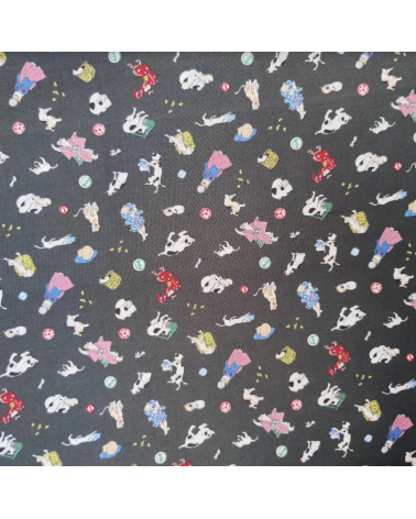 Japanese Fabric 'Edo cats' over grey background.