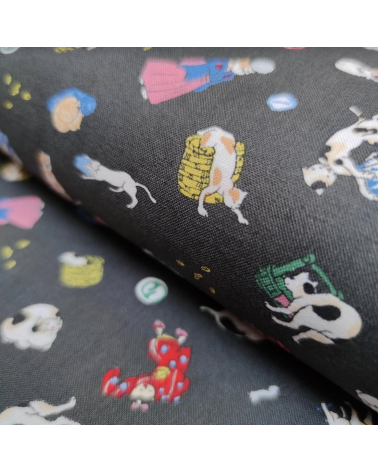 Japanese Fabric 'Edo cats' over grey background.