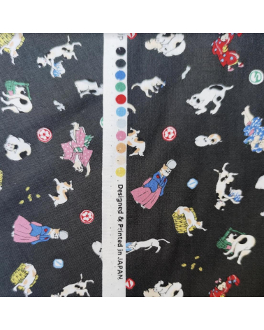 Japanese Fabric 'Edo cats' over grey background.