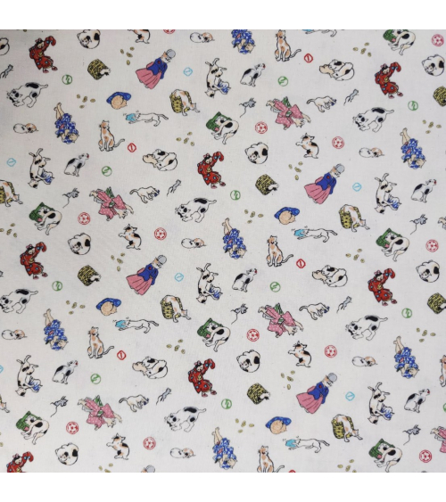 Japanese Fabric 'Edo cats' over natural white background.