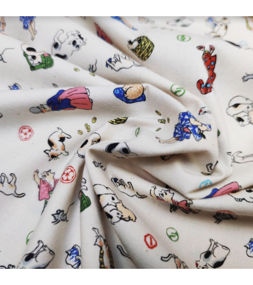 Japanese Fabric 'Edo cats' over natural white background.