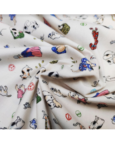 Japanese Fabric 'Edo cats' over natural white background.
