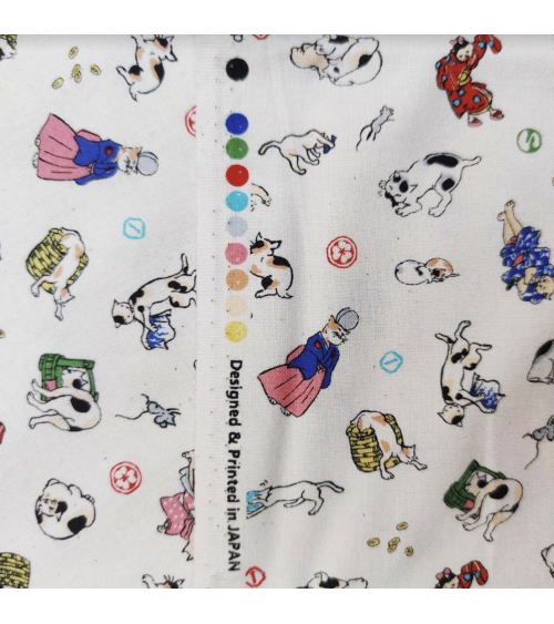 Japanese Fabric 'Edo cats' over natural white background.