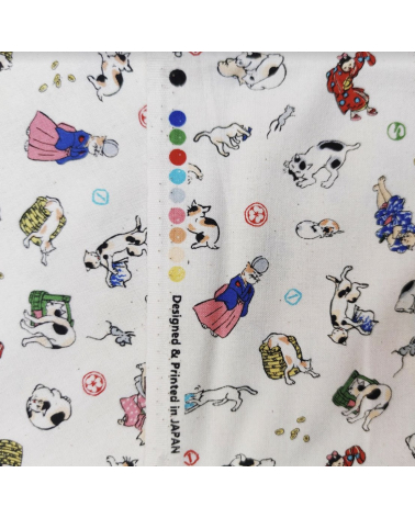 Japanese Fabric 'Edo cats' over natural white background.