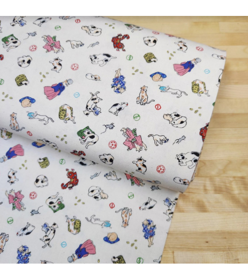 Japanese Fabric 'Edo cats' over natural white background.