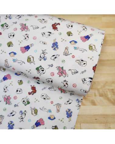 Japanese Fabric 'Edo cats' over natural white background.