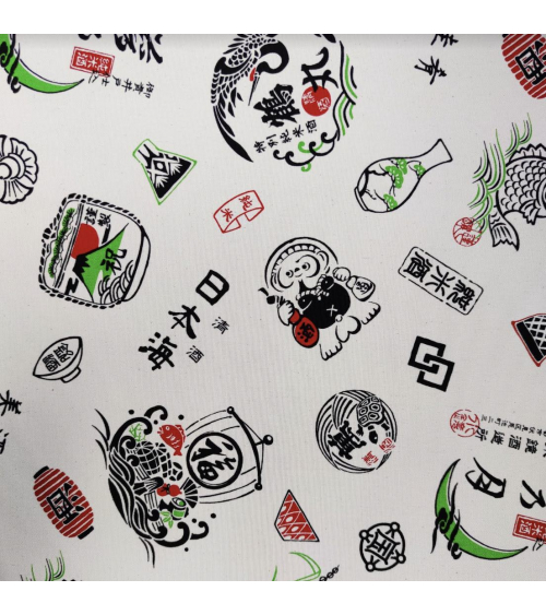 Japanese cotton canvas "Good fortune" on ecru background