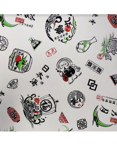 Japanese cotton canvas "Good fortune" on ecru background