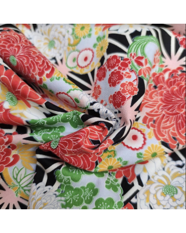 Japanese amundsen cotton fabric "Asanoha to kiku" in black