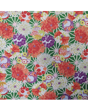 Japanese amundsen cotton fabric "Asanoha to kiku" in green