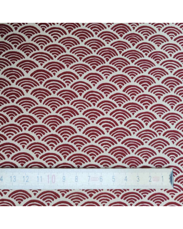 Japanese 'Seigaiha' cotton fabric burgundy over sand