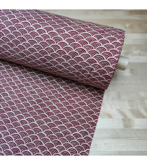 Japanese 'Seigaiha' cotton fabric burgundy over sand