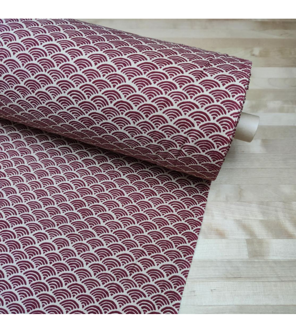 Japanese 'Seigaiha' cotton fabric burgundy over sand