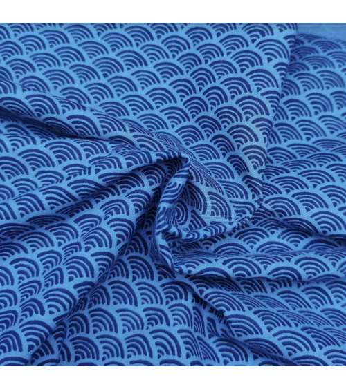 Tela japonesa de algodón "seigaiha" en azules