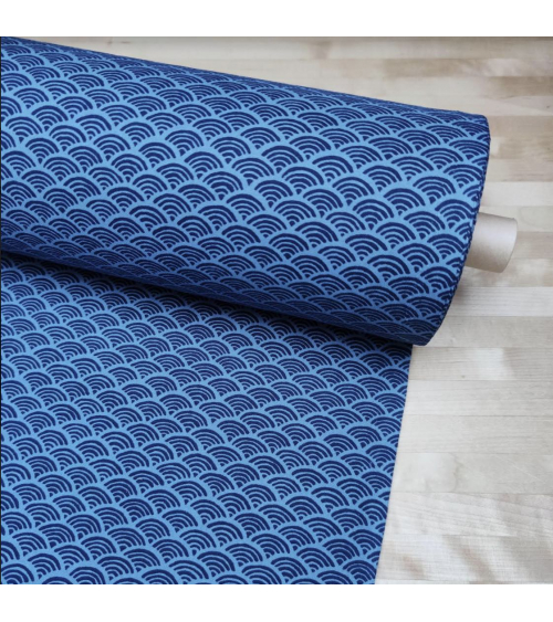 Japanese 'Seigaiha' cotton fabric in shades of blue