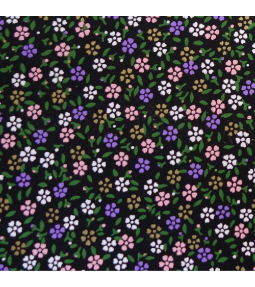 Papel japonés chiyogami alegres florecillas sobre fondo negro