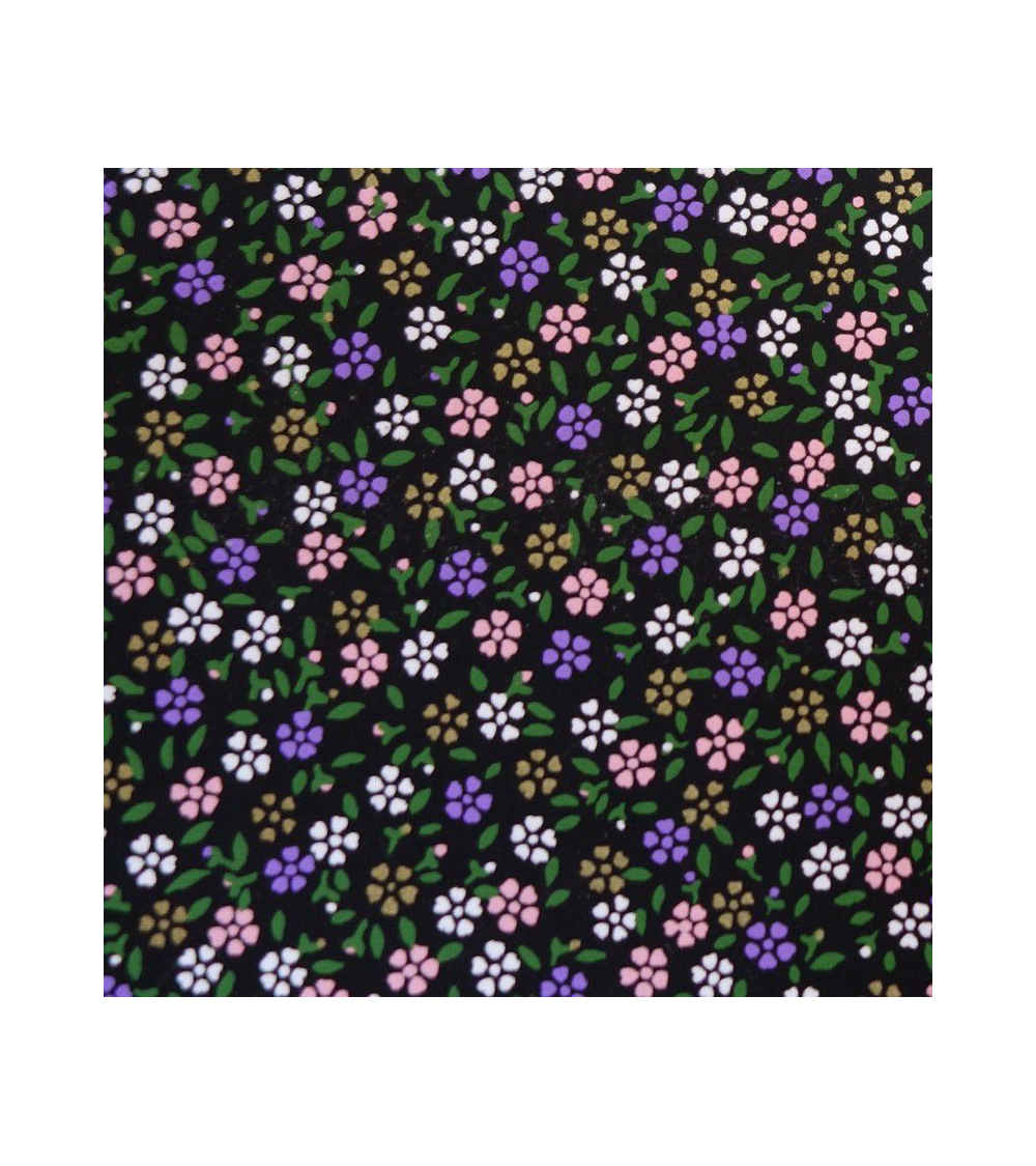 Papel japonés chiyogami alegres florecillas sobre fondo negro