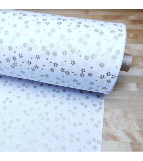 Japanese cotton fabric with golden sakuras over white