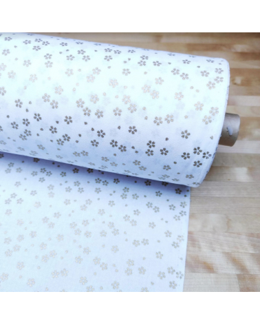 Japanese cotton fabric with golden sakuras over white