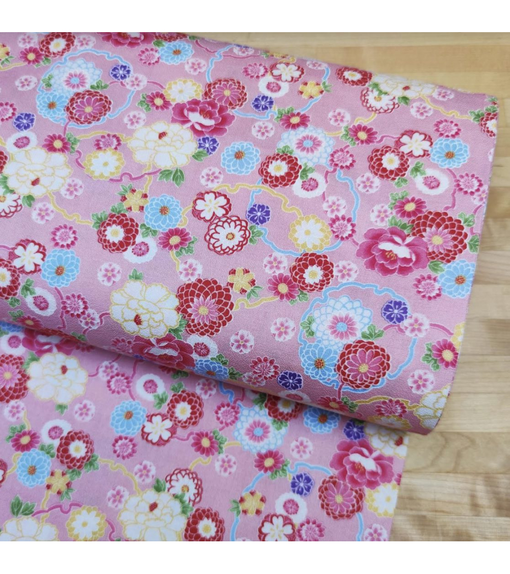 Tela japonesa de Amundsen en algodón "Yuki to hana" en rosa.