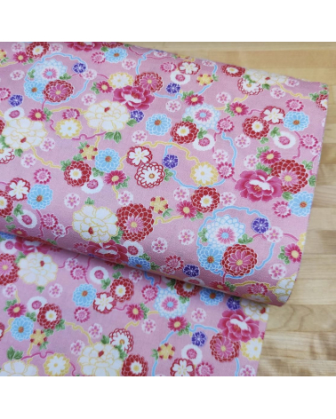 Tela japonesa de Amundsen en algodón "Yuki to hana" en rosa.