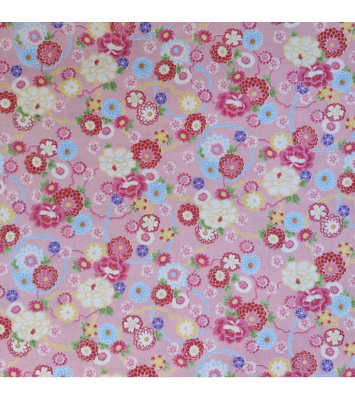 Tela japonesa de Amundsen en algodón "Yuki to hana" en rosa.