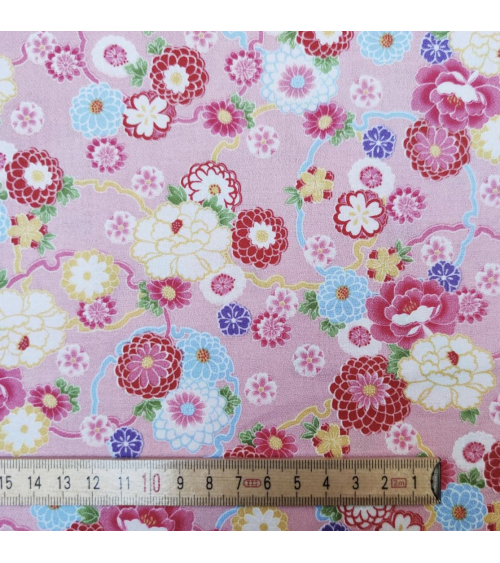 Tela japonesa de Amundsen en algodón "Yuki to hana" en rosa.