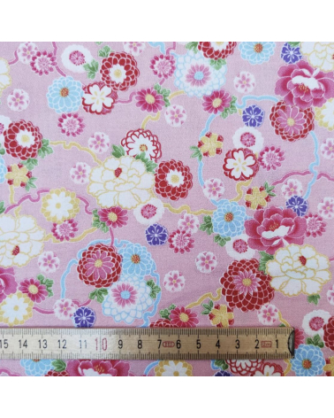 Tela japonesa de Amundsen en algodón "Yuki to hana" en rosa.
