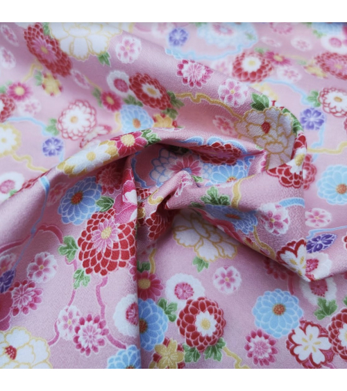 Tela japonesa de Amundsen en algodón "Yuki to hana" en rosa.