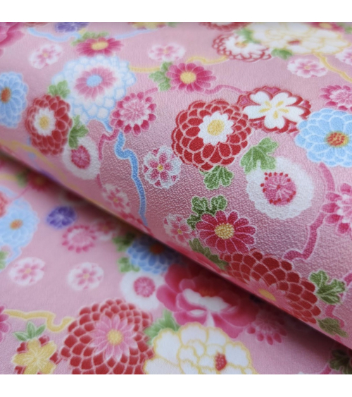 Tela japonesa de Amundsen en algodón "Yuki to hana" en rosa.