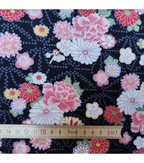 Japanese dobby fabric 'Asanoha to hana' black
