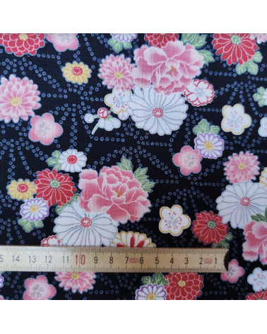Japanese dobby fabric 'Asanoha to hana' black