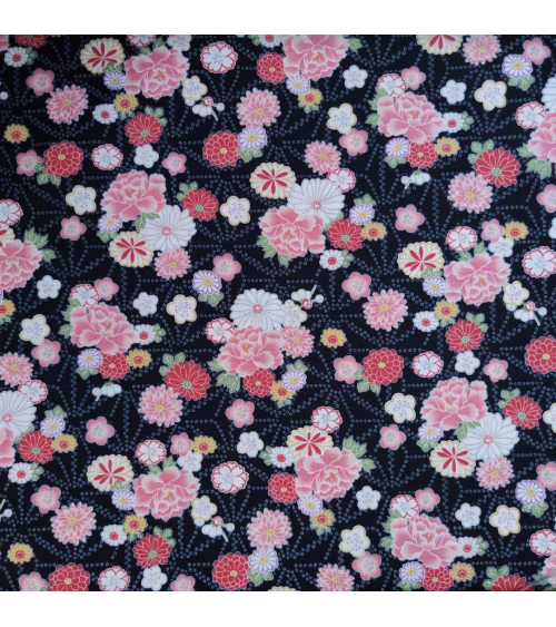 Japanese dobby fabric 'Asanoha to hana' black