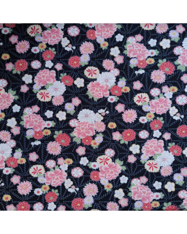 Japanese dobby fabric 'Asanoha to hana' black