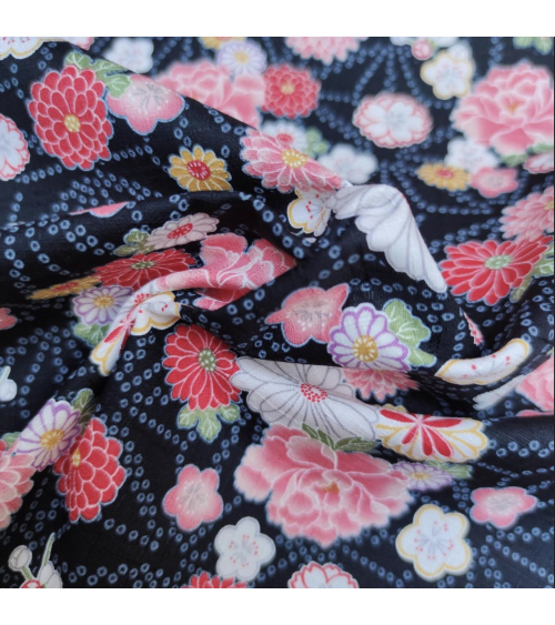 Tela japonesa dobby "Aanoha to hana" en negro.