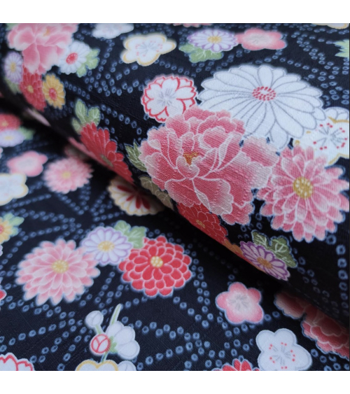 Tela japonesa dobby "Aanoha to hana" en negro.