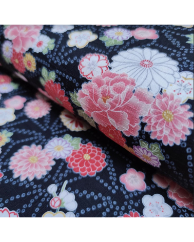 Tela japonesa dobby "Aanoha to hana" en negro.
