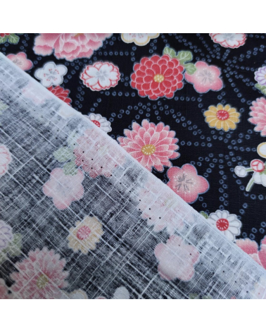 Japanese dobby fabric 'Asanoha to hana' black