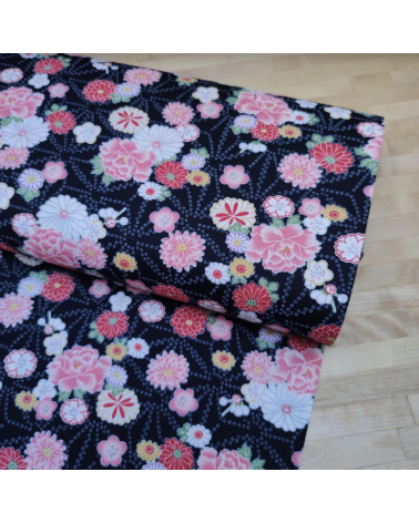Tela japonesa dobby "Aanoha to hana" en negro.