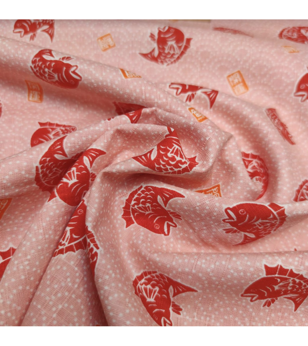 Tela japonesa dobby "Taifish" en rosa salmón.