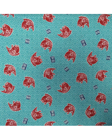 Japanese dobby fabric 'Taifish' in aquamarine blue.