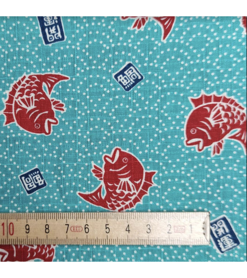 Japanese dobby fabric 'Taifish' in aquamarine blue.
