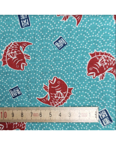 Japanese dobby fabric 'Taifish' in aquamarine blue.