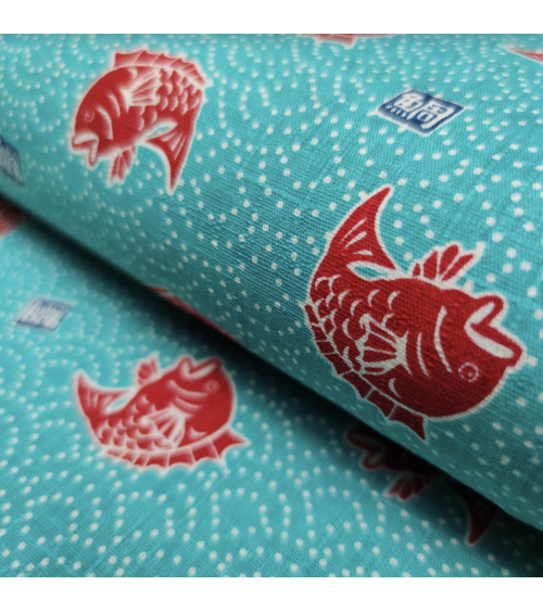 Tela japonesa dobby "Taifish" en azul aguamarina.